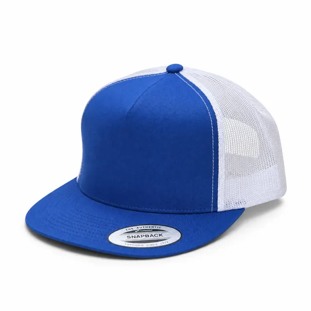 Classic 5 Panel Trucker Cap Royal Blue & White Mesh