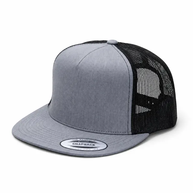 Classic 5 Panel Trucker Cap Light Grey with Black Mesh 