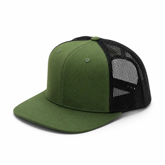 Flat Bill Green Black Mesh Trucker Cap 