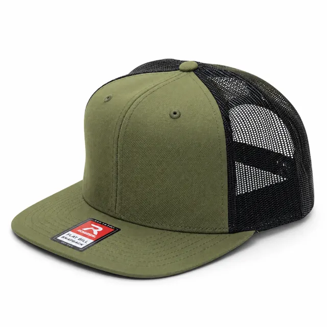 Flat Bill Olive Green and Black Mesh Trucker Cap 